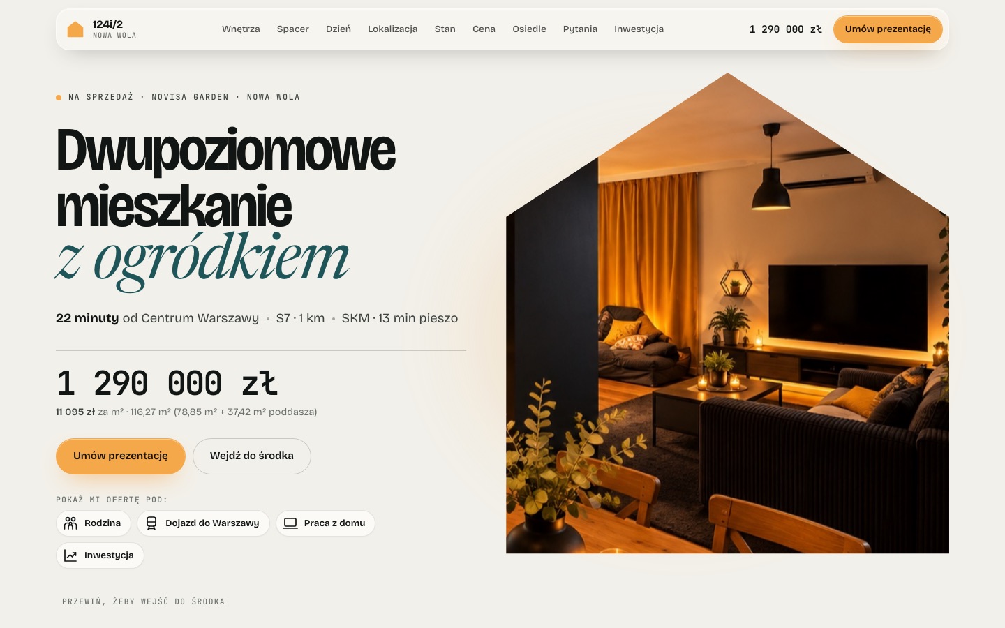 Kierunek Światło: pierwszy ekran strony oferty